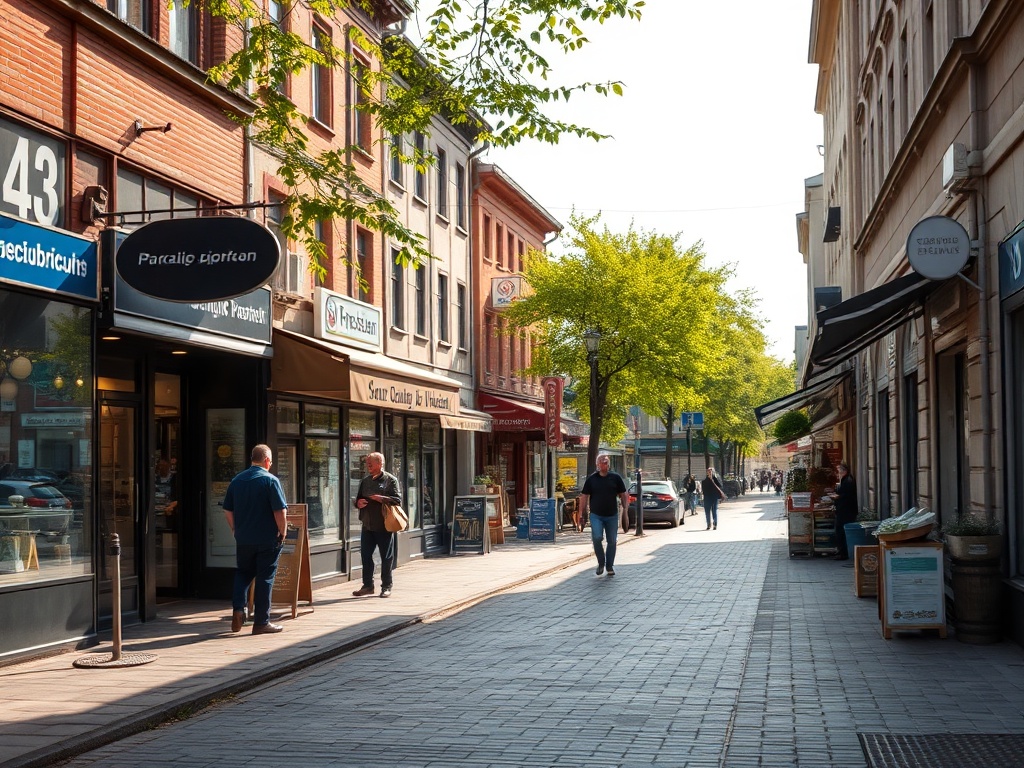 Grafika symbolizująca aktualne oferty pracy w Elblągu, przedstawiająca ludzi pracujących i symbol rozwoju zawodowego.