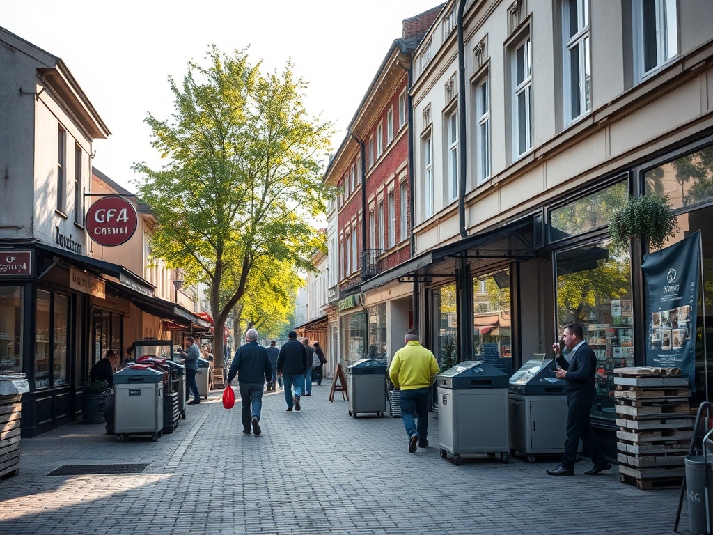 Mapa Elbląga z zaznaczonymi miejscami pracy, symbolizująca oferty pracy w Elblągu