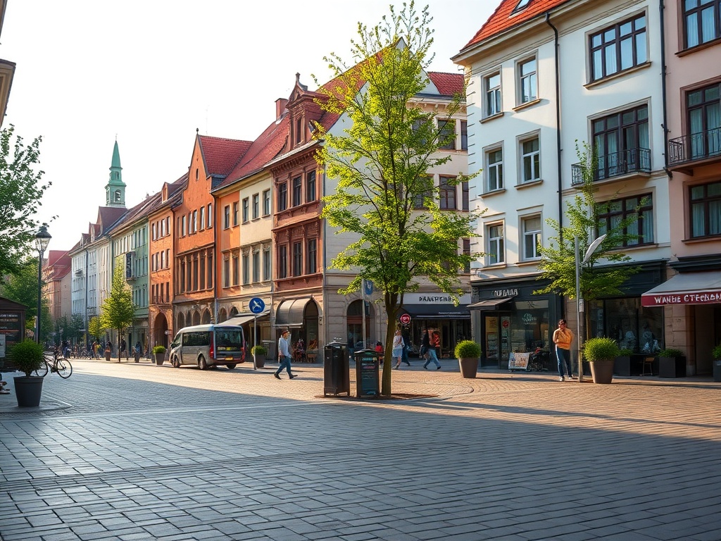 Mapa infrastruktury usługowej miasta Elbląg z zaznaczonymi sklepami, restauracjami i placówkami zdrowia
