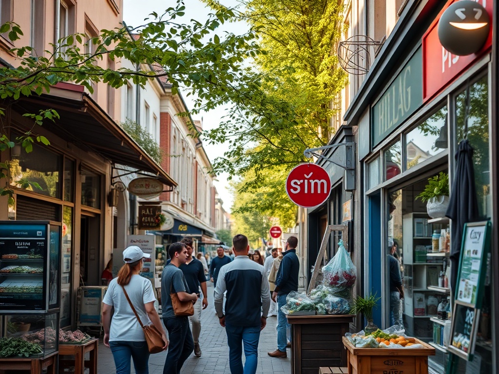 Tablica z ofertami pracy w centrum Elbląga, widoczne logo miasta